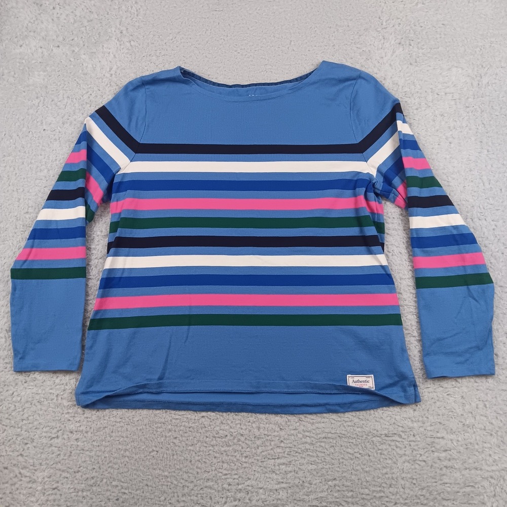 Talbots Top Authentic Boat Neck Woman XL Blue Multi Striped Cotton ID2726 04/19